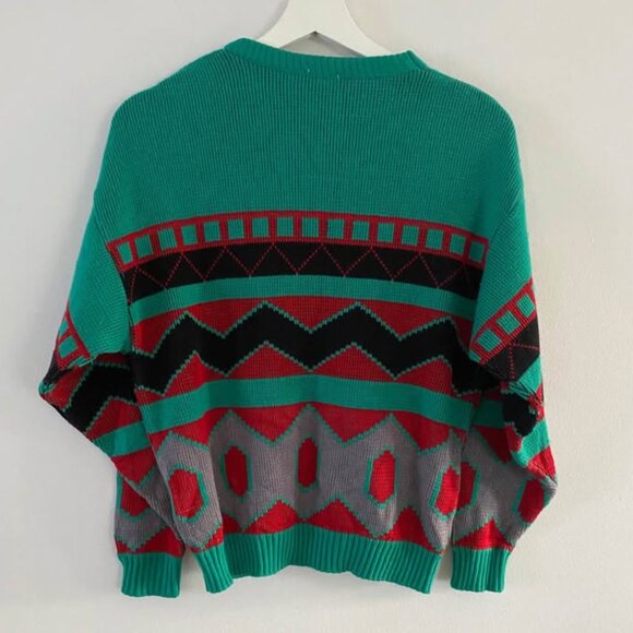 70s/80s Vintage Green, Grey, Black & Red Sweater - XS-S - Picture 4 of 4